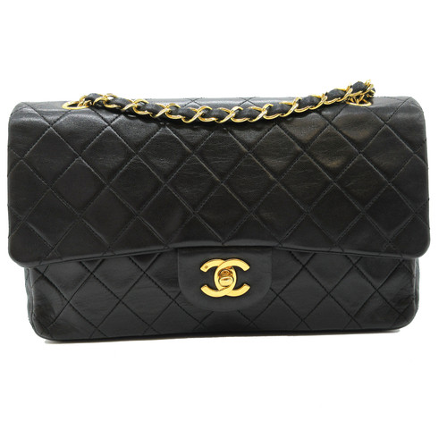 CHANEL CC Matelasse 25 Double Flap Chain Shoulder Bag Leather BK GHW France N019