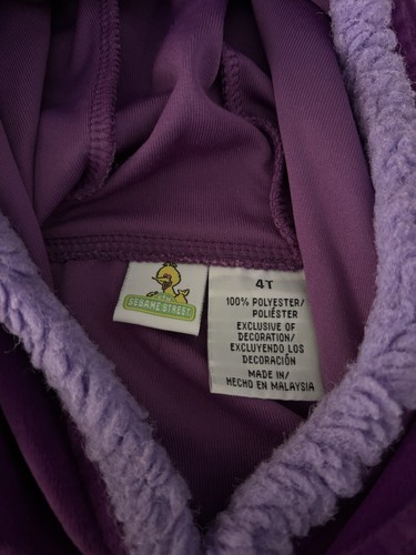 Vintage Sesame Street Cookie Monster Purple Velvet Pullover Hoodie Size 4T - Picture 3 of 3