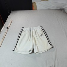 Adidas Shorts Mens Medium White Striped French Terry Sweat Athletic Gym Run Jog