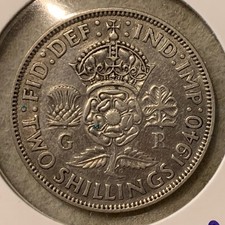 1940 UK British florin/two shilling coin, 50% silver, King George VI