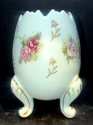 Vintage INARCO Blue Egg with Flora Design Vase.