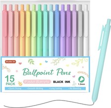 Ballpoint Pens, 15 Pack Pastel Retractable Black Pastel Barrel--15 Black Ink