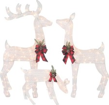 3-Piece White Fabric Reindeer Family - Lighted Deer Set - 210 Lights 52" Buck...