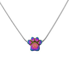 Paw Print Heart Pet Ashes Memorial Necklace For Dog  Cat Ashes A-Rainbow
