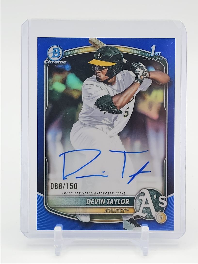 DEVIN TAYLOR 2025 BOWMAN CHROME DRAFT 1ST BLUE REFRACTOR AUTO /150 Q4364