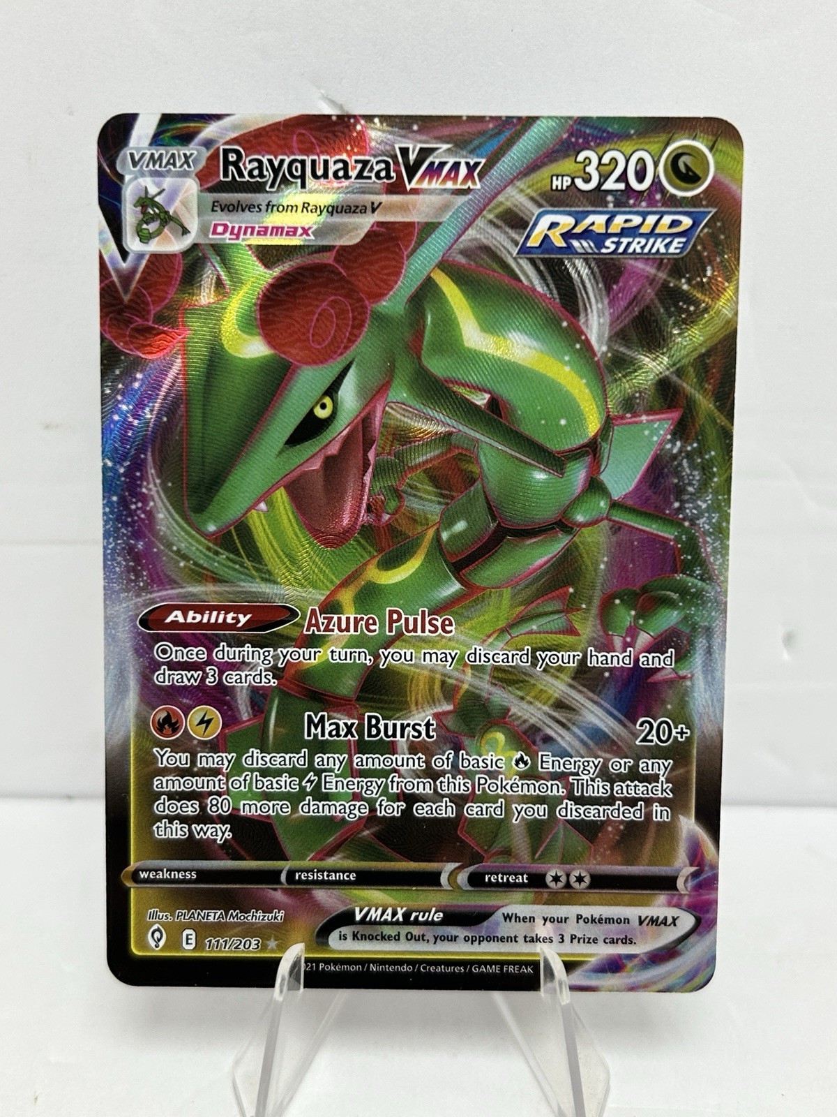 Pokémon TCG Rayquaza VMAX Evolving Skies Holo Ultra Rare Card 111/203