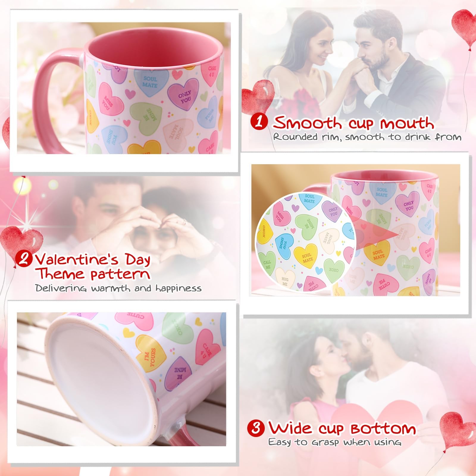 2 Pcs Conversation Heart Mugs Ceramic Coffee Cups Love Couple Mug Set for Ann... thumbnail 5