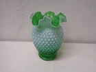 RARE Vintage Fenton Ombré Green Opalescent Hobnail 6” Vase