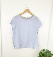 C C California L Periwinkle Blue 100% Linen Boxy Short Sleeve Top Women’s Large 
