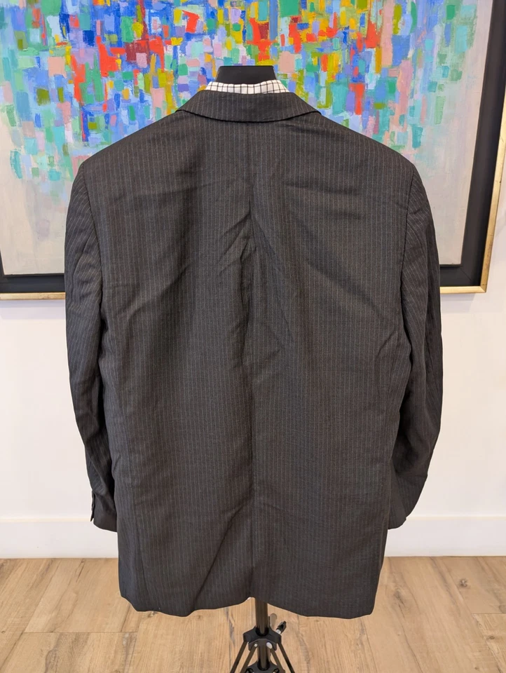 Traje Canali Milano Doble Pecho Hombre 44R 36x28 Negro Lana a Rayas 2 Piezas Foto 3 de 4