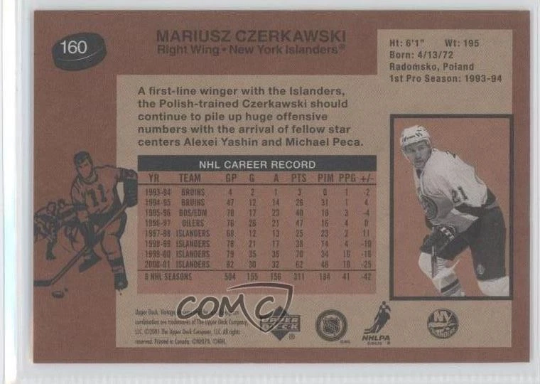 2001-02 Upper Deck Vintage Mariusz Czerkawski #160 - Image 2 of 2