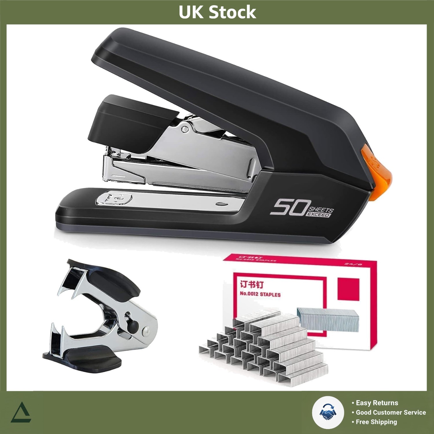 Effortless Jam-Free Desktop Stapler 40-50 Sheet Capacity w/ 1500 Staples Black