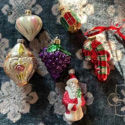 Vintage Glass Christmas Ornaments Lot West Germany Czech Santa Grapes Candy Cane