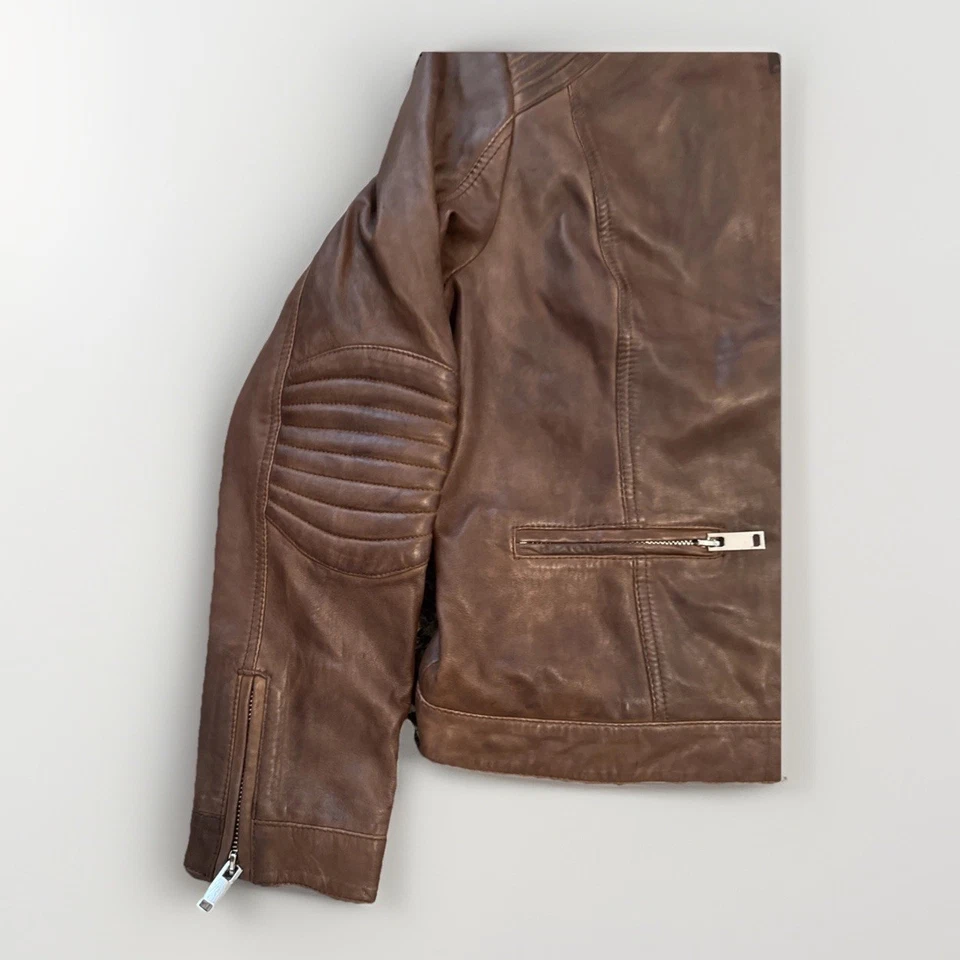 BR NUEVO CON ETIQUETAS Mujer Moda Motociclista Cuero Suave Marrón Chaqueta Talla XL Foto 3 de 4
