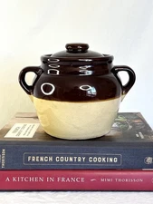 Vintage Stoneware Crock with Lid Two Tone Rustic Country Farmhouse Style