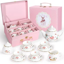 Tea Set for Kids, Ceramic Teapot  Cups, Princess Tea Party Toy Age 3+