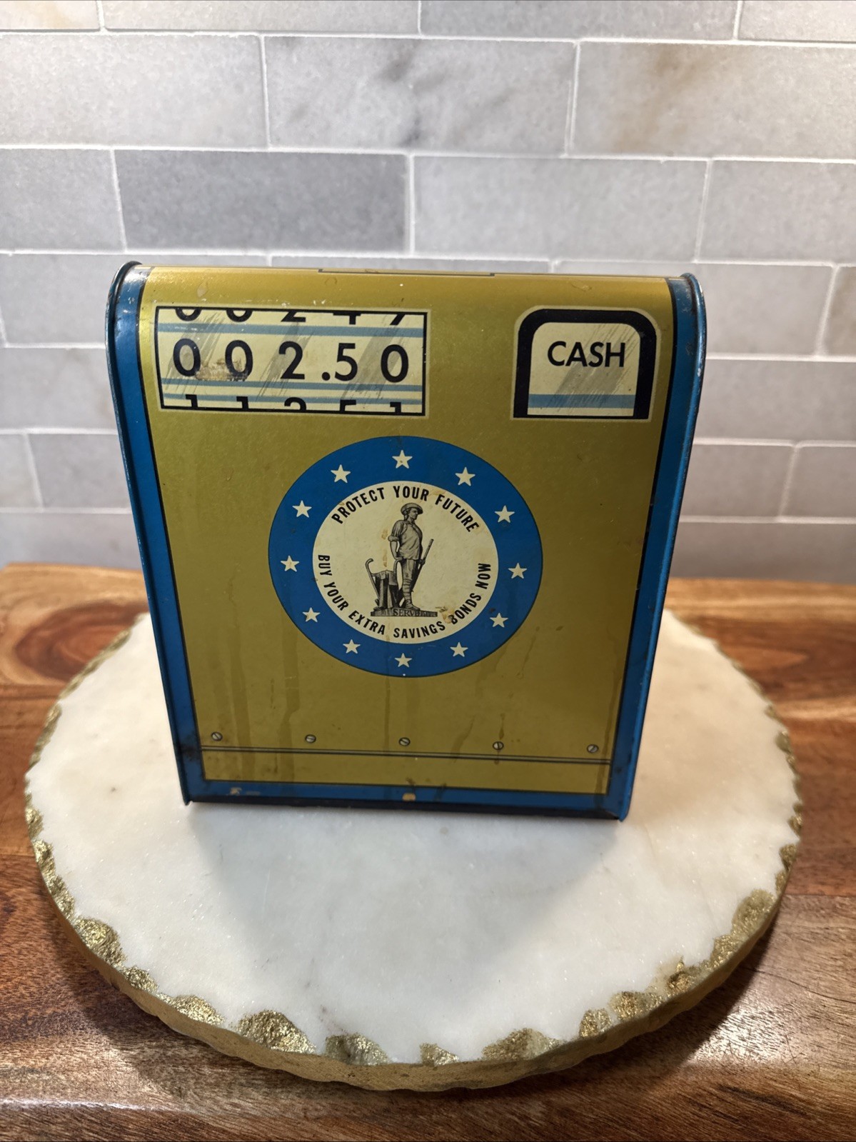 как выглядит 1950s Vintage Marx Toys Tin Cash Register "Protect Your Future" Working фото