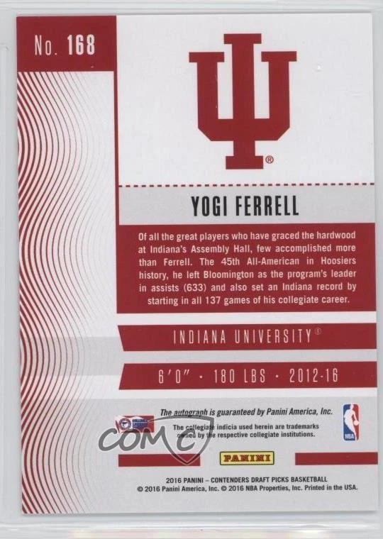 2016-17 Panini Contenders Draft Picks College Ticket Yogi Ferrell Rookie Auto RC - Image 2 of 2