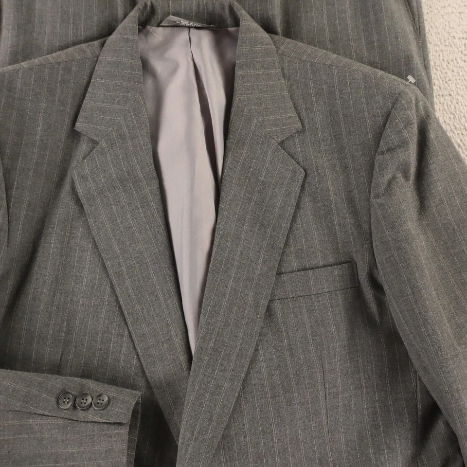 VTG Hopsack Suit XL XLT 46L Gray Chalk Stripe Polyester Flat Front 40x31 NEW - Image 2 of 4