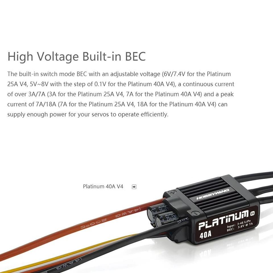 ​HOBBYWING Brushless ESC Platinum 25/40/80/120/150/260A For Fixed Wing Aircraft - Bild 2 von 4