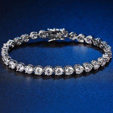 0.5Ct VVS1/D Moissanite Tennis Bracelet Three Prong 925 Sterling Silver 5.5-9''