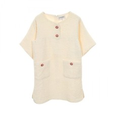 CHANEL COCO Mark Button Tweed Dress #38 P56052V29319 Nylon cotton White Used CC