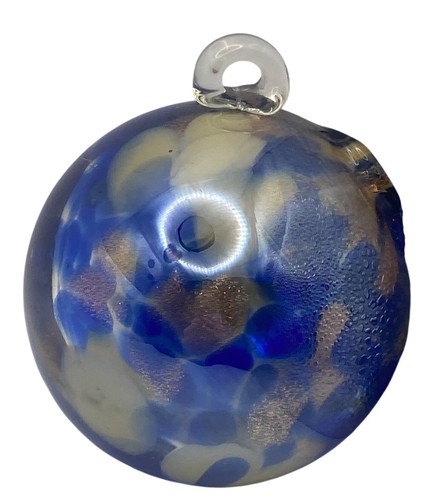 Hand Blown Art Glass Orb Blue Gold Swirl Murano Style Hanging Decorative Ball