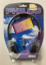 PHILCO 888K Headphones Lightweight Vintage Retro K-Mart W/ Stereo Plug Black NEW