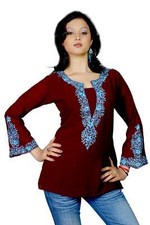 Dark brown long sleeves Kurti/Tunic with heavy embroidery