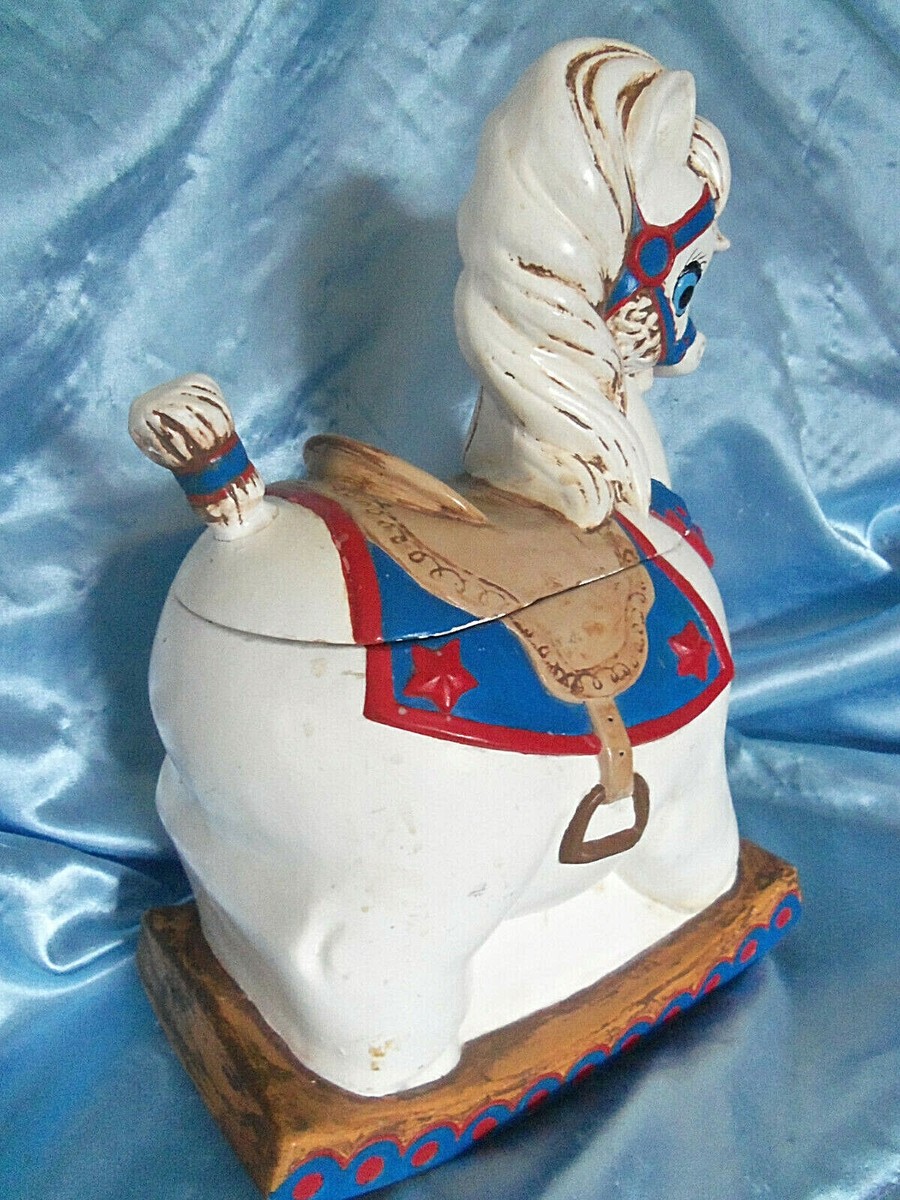 Rare Vintage 50's red, white &blue Rocking Horse Cookie Jar