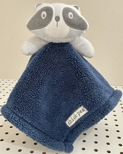 Chick Pea Navy Blue Gray Raccoon Fleece Baby Security Blanket Lovey 13" Plush