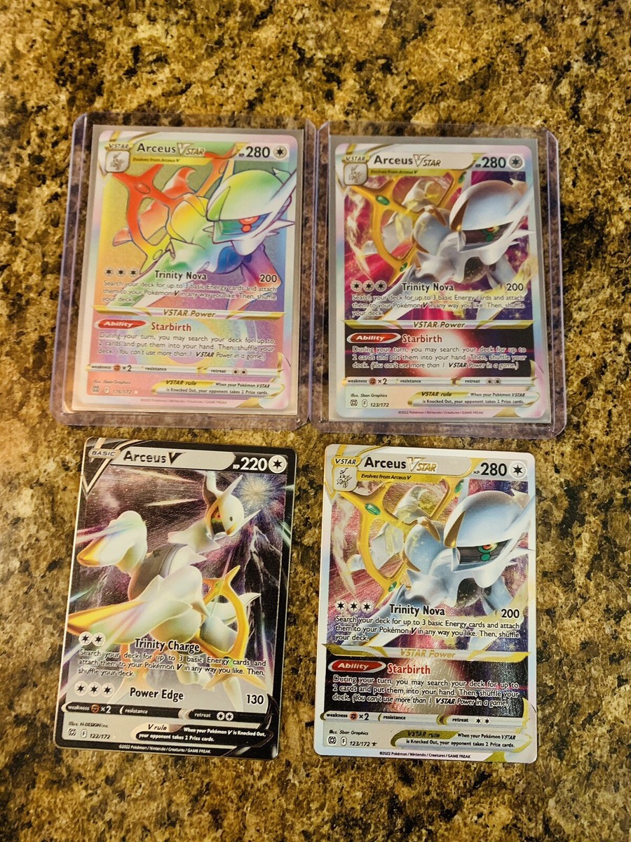 4 Arceus VSTAR cards. 2 Metal Promo Cards / 1 Rainbow VSTAR