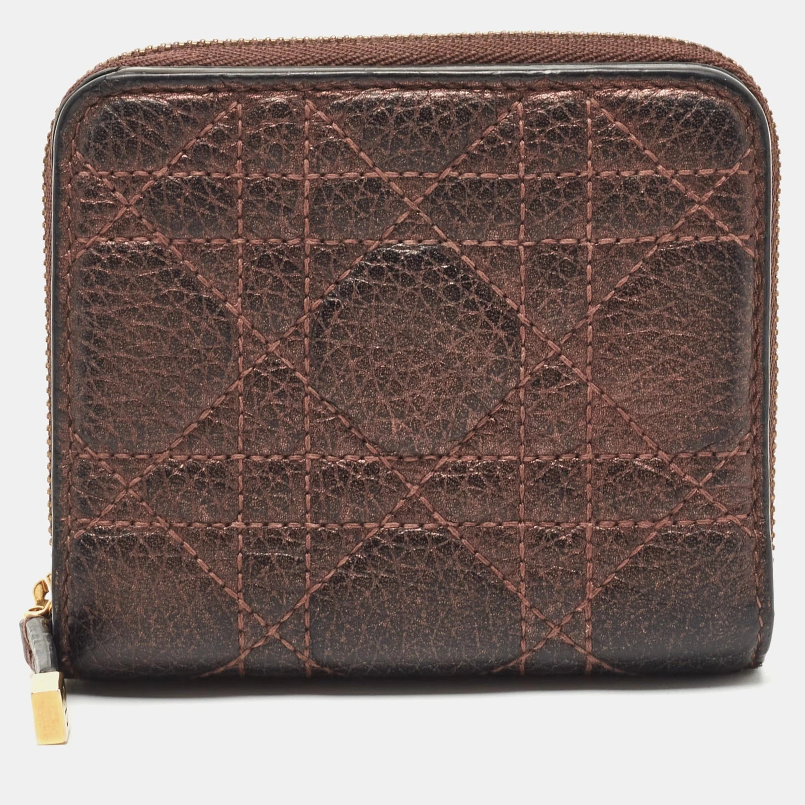 Portefeuille compact Dior Métallique Bourgogne Cuir Cannage Caro