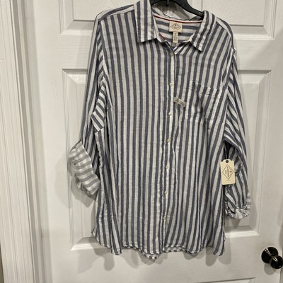 Ladies 2X shirt~blue Silver White Cotton-ANA-long sleeves-NWT