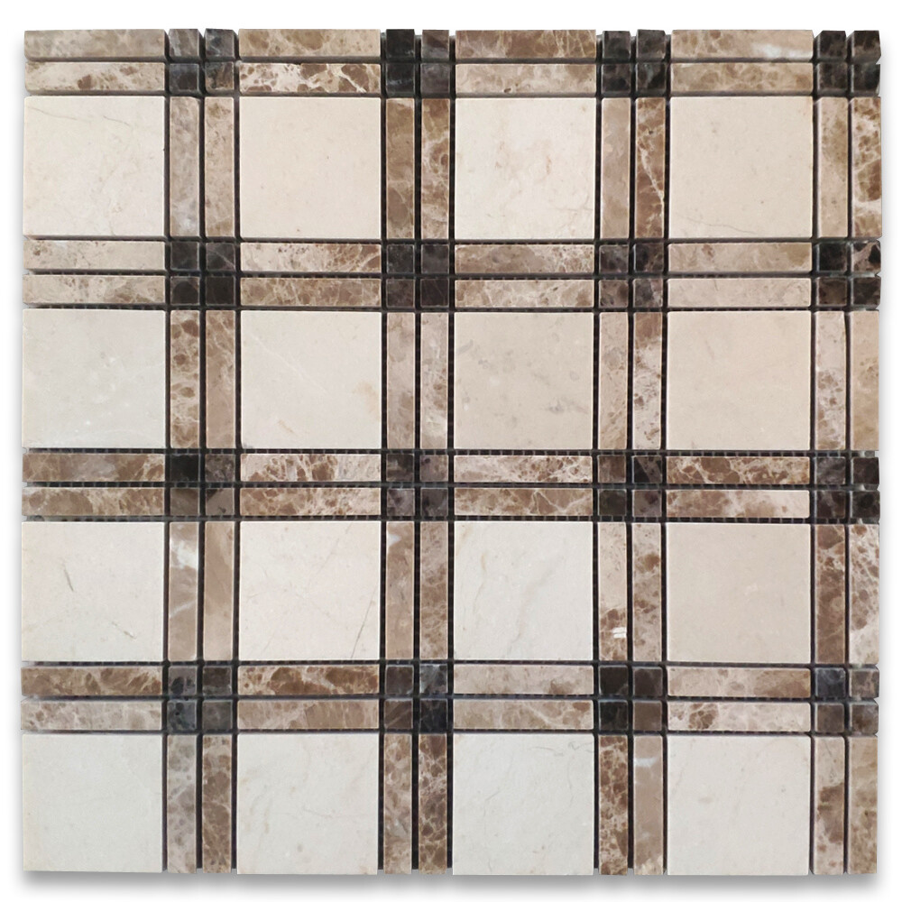 marble様 M264XP Crema Marfil Marble Plaid Tartan Mosaic Tile