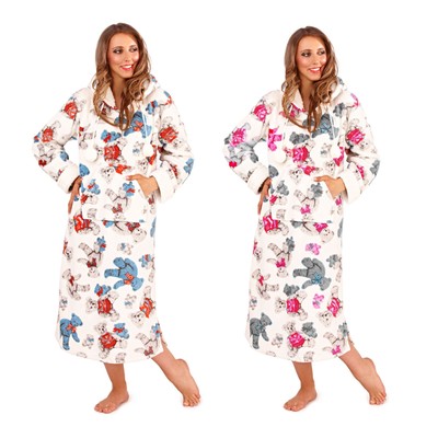 Plum Polka-Dot Fleece Hooded Nightgown for Women