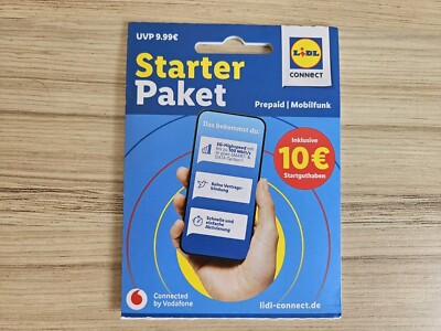 LIDL CONNECT STARTERPAKET SIM KARTE NEU MIT 10  STARTGUTHABEN 5G VODAFONE +49