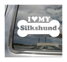I Heart Love My Silkshund - Mixed Dog Bone Car Vinyl Decal Sticker 13930