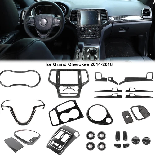 28pcs Full Interior Cover Trim Kit for Jeep Grand Cherokee 2014-18 Carbon Fiber