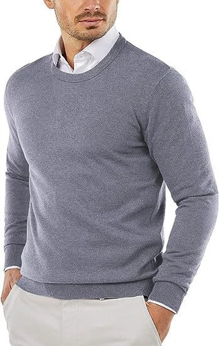 Men Round Neck Sweater Ribbed Knit Slim Fit Casual Long Sleeve Pullover Top - Bild 10 von 32