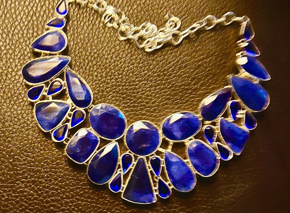 Conjunto de colar grande feito à mão azul safira e tanzanita 145 gms - Imagem 3 de 4