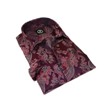 Men's Silky Paisley Floral Shirt By JT Milano AVM Slim Fit 6008-52 Burgundy
