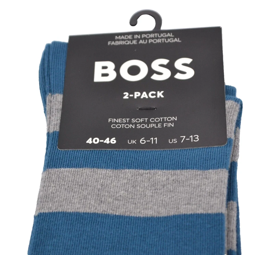 Paquete de 2 calcetines de algodón Hugo Boss para hombre azul verdoso gris con puntas finas talla única 7-13 Foto 2 de 4