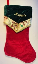Personalized Christmas Stocking, Red,gold ,green, Monogram MAGGIE