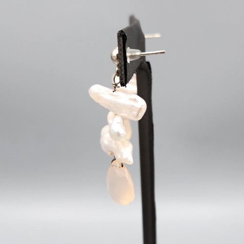 Pink Teardrop Faceted Rose Quartz Keshi Stick Pearl Dangle Post Earrings - Picture 4 of 9