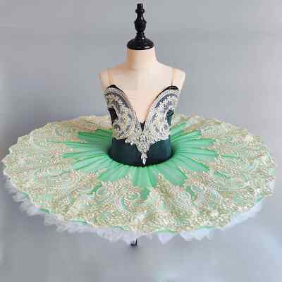 Green Ballet Tutu Skirts Girl Ballet Professional Ballerina Dance Dress Costume