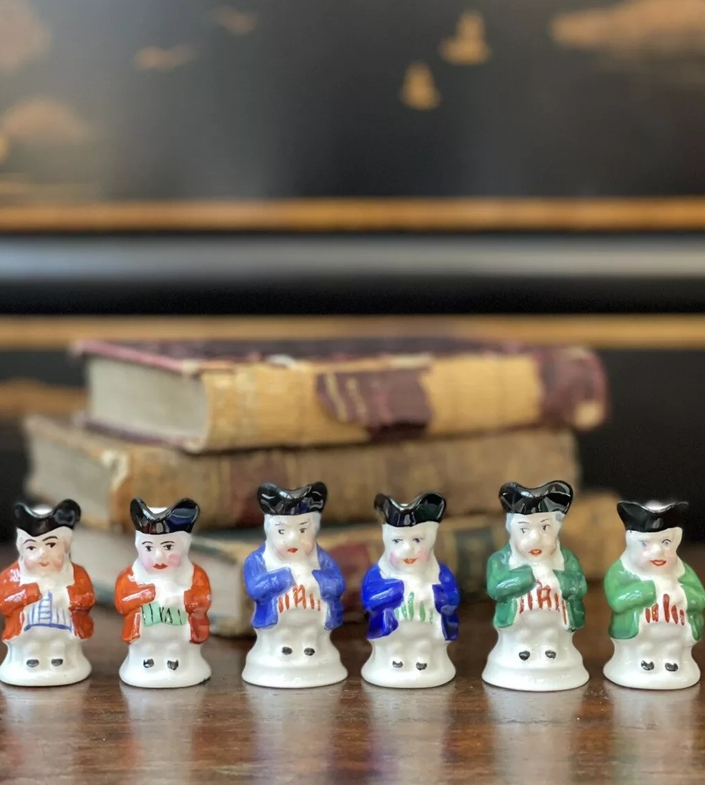 Set SIX Fine Petite Rare English Crown Staffordshire Toby Jar Jug Pitcher 1.75”