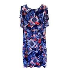 Espresso Blue and Red Tropical Floral Midi Dress Size M