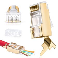 RJ45 Cat7  Cat6A Pass Through Connectors - 30 Pcs, 50UM Gold Plated Shielded...
