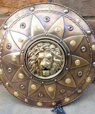 Antico scudo di leone fatto a mano scudo rotondo vichingo volto di leone